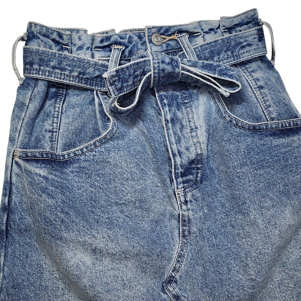 We The Free People East Of Eden Belted Denim Frayed Mini Skirt Blue Size 26 - Picture 2 of 10
